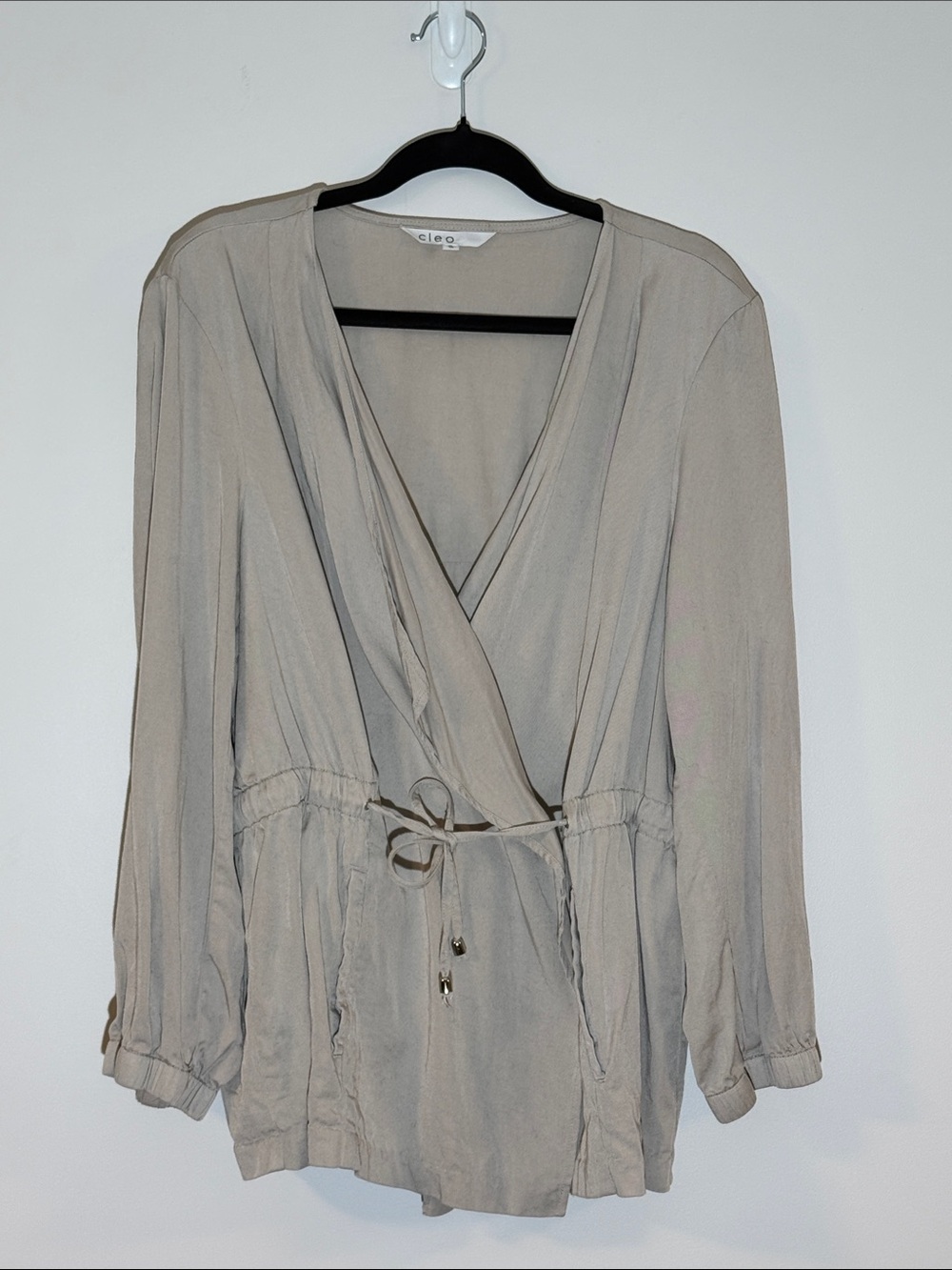 cleo Taupe Wrap-Front Drawstring Tunic